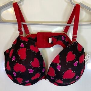 Fredericks of Hollywood Heart Print XTreme Push Up Bra 38B Inserts Included NWT